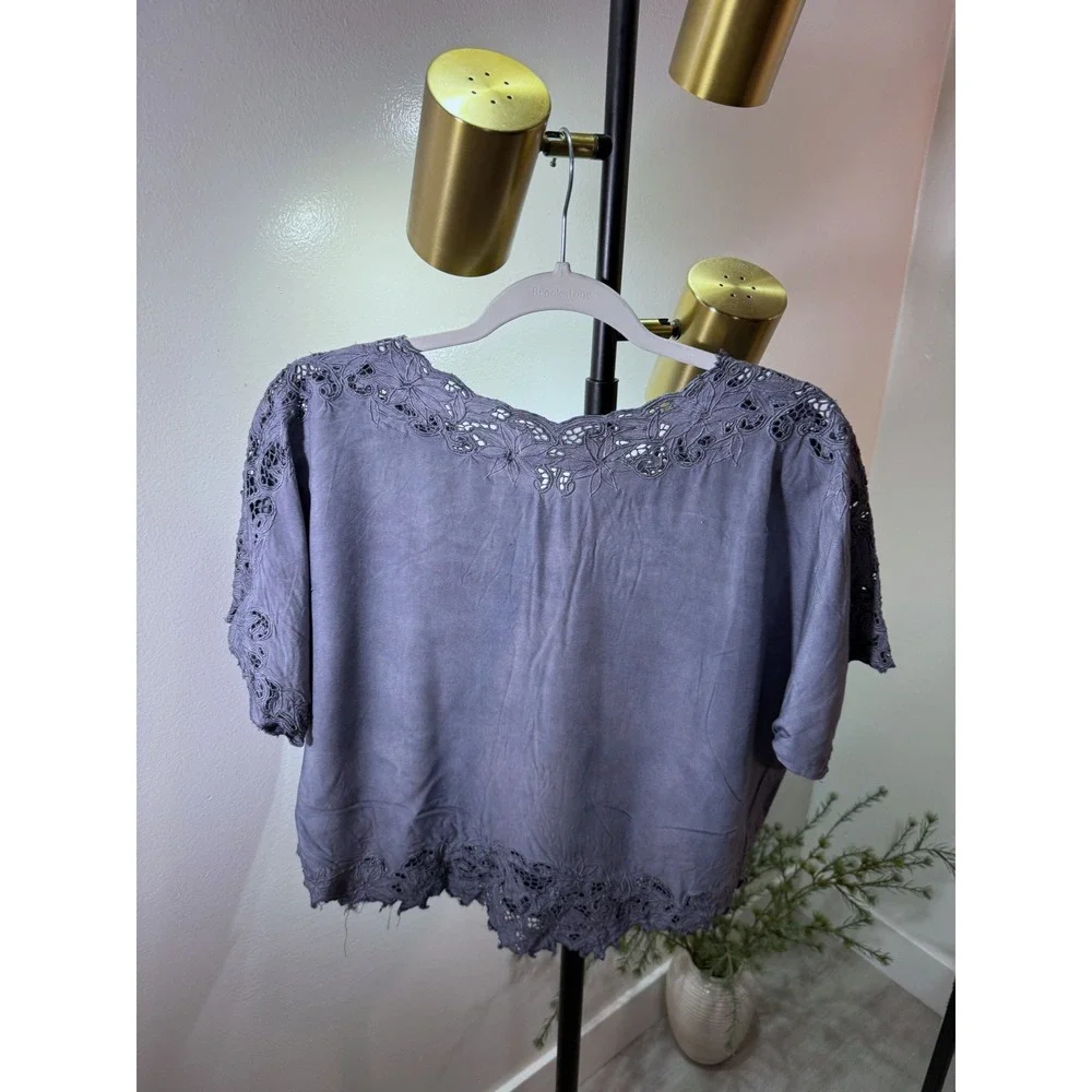 spotted bear vintage lace tunic hippie bohemian boxy blue cotton boutique MED